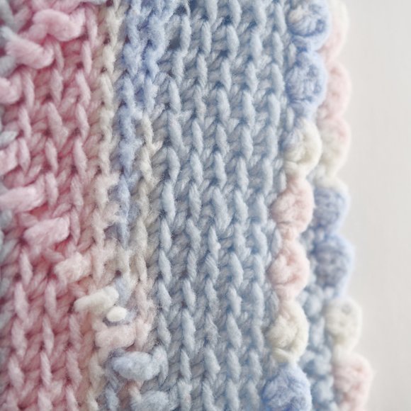 Vintage Baby Blanket Crochet Handmade Pastel Pink White Blue well-made 28x90‎ - Picture 3 of 4